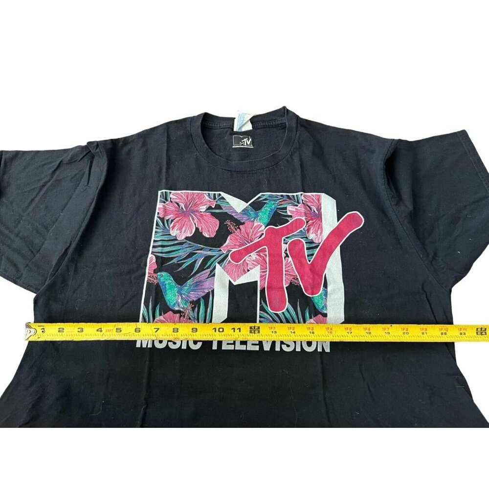 MTV Music Television Black T-Shirt Size XL Flower Graphic Printed - Picture 7 of 7